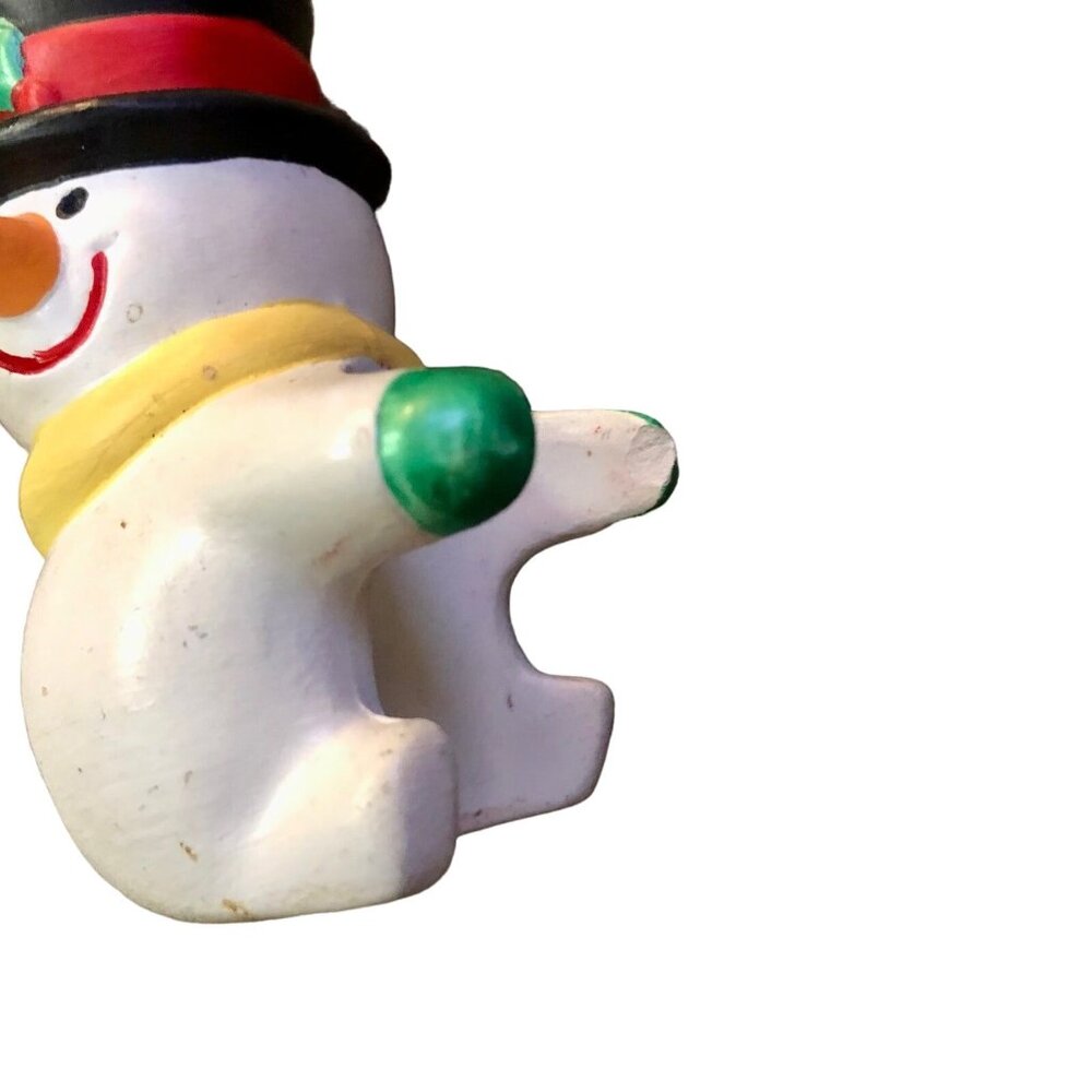 Vintage Handpainted Snowman Sits on Candlestick Used - Picture 7 of 9